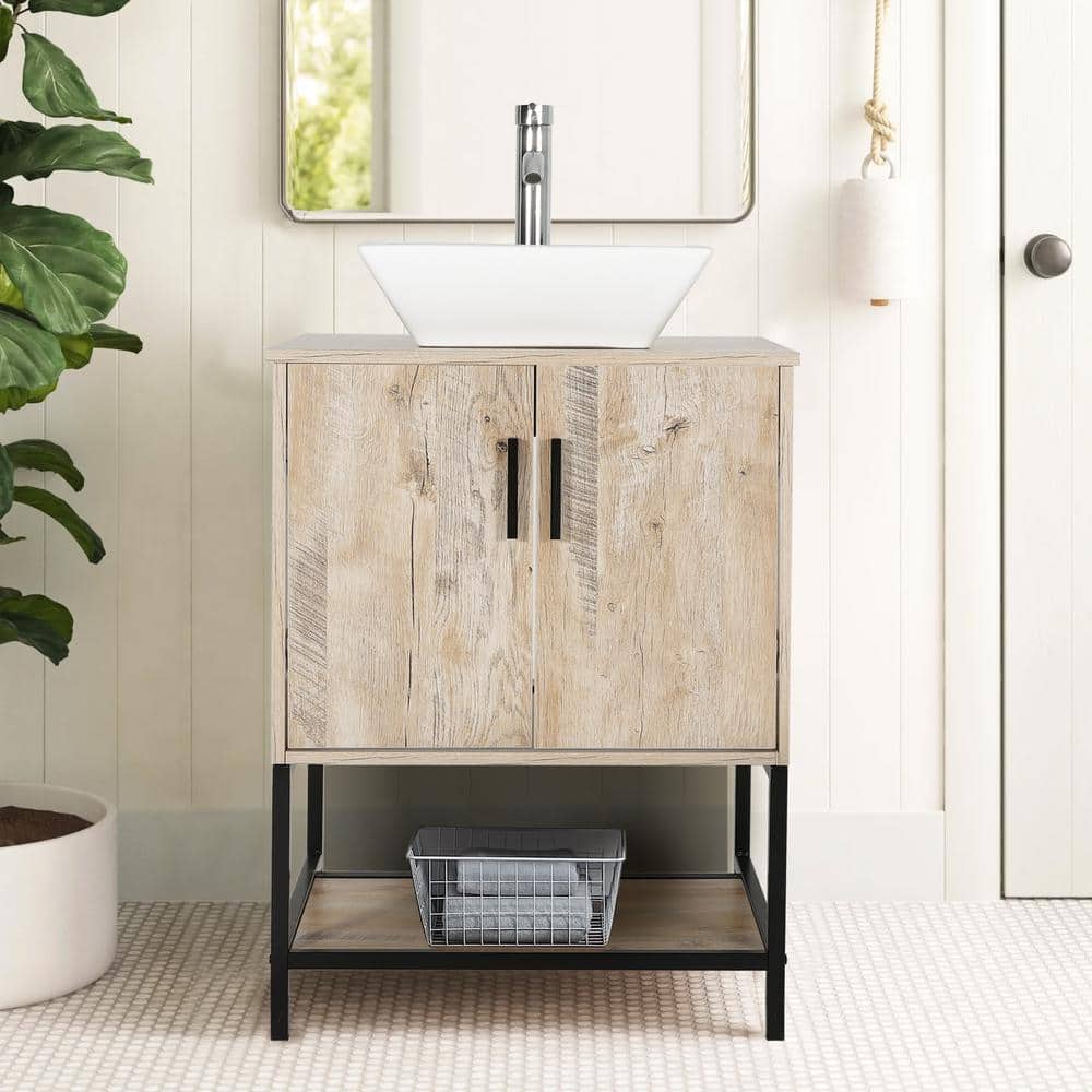 24 in. W x 20 in. D x 31.5 in. H Freestanding Bath Vanity in Oak with Single White Ceramic Vessel Sink Top Chrome Faucet price history on PriceWatchPro