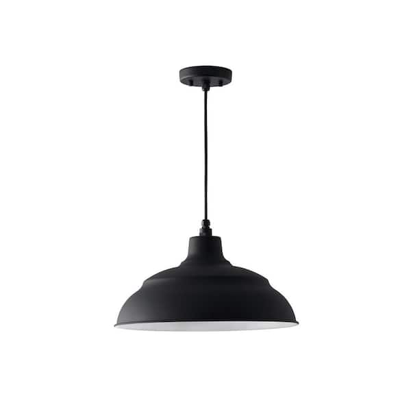 Capital Lighting Fixture Company RLM 10 in. 1-Light Black Dimmable Outdoor Pendant Light with Black Metal Shade with White Interior, No Bulbs Included