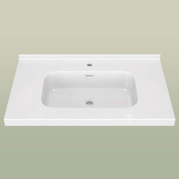 36 in. W x 22 in. D Solid Surface White Rectangular Single Sink Bath Vanity Top and Basin for 36 in. Bathroom Cabinet