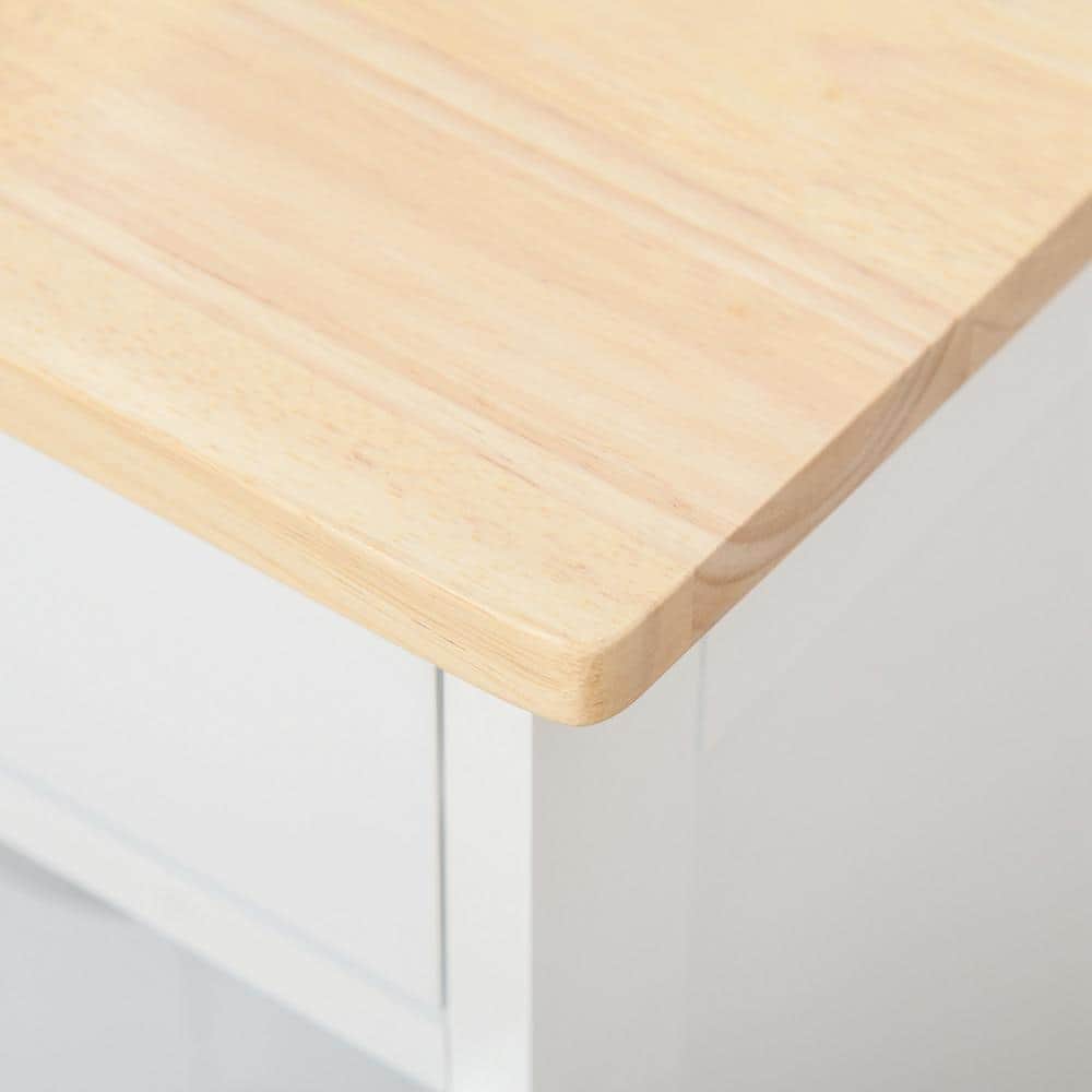 White Wood Rolling Kitchen Cart with Butcher Block Top and Wine Rack