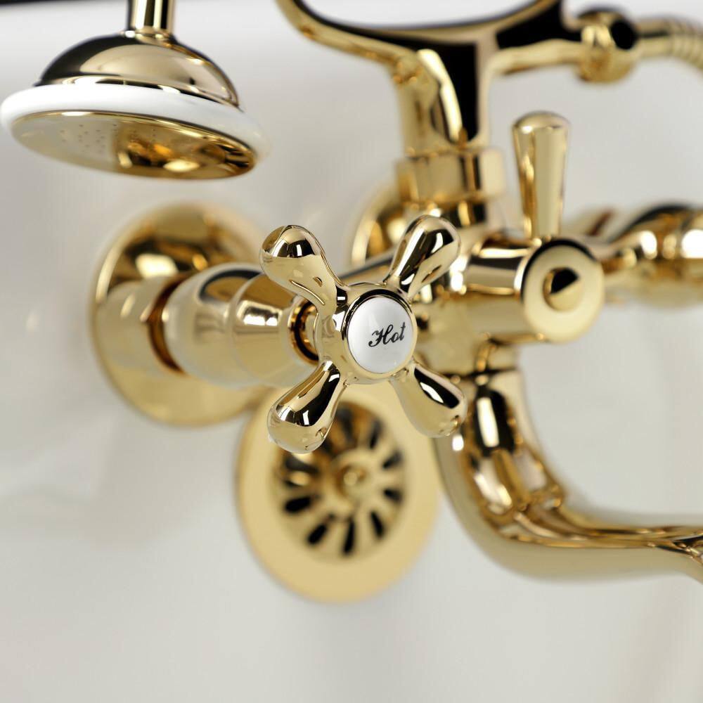 Polished Brass Wall Mount Clawfoot Tub Faucet with Hand Shower