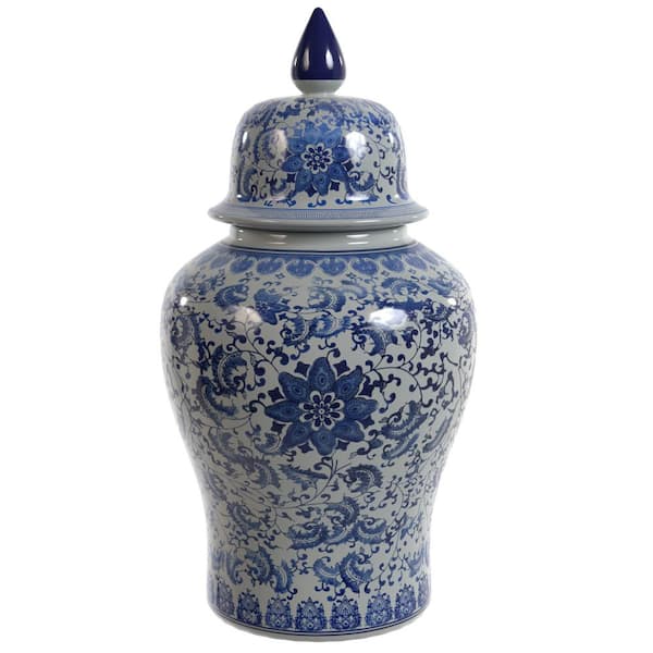 18 in. Porcelain Decorative Vase in Blue