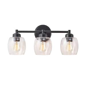 22.2 in. 3-Light Black Bathroom Vanity Light with Clear Glass Shades