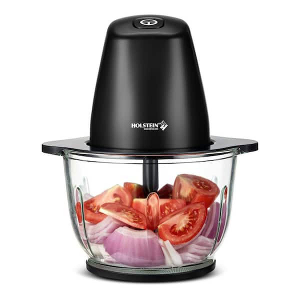 HOLSTEIN HOUSEWARES 1.9 qt. /8 Cup Electric Food Chopper Glass Bowl Black