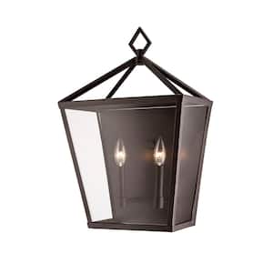 2-Light 20 in. Tall Powder Coated Bronze Outdoor Wall Lantern Sconce