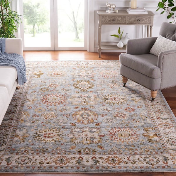Hamilton Blue/Ivory 7 ft. x 7 ft. Floral Border Square Area Rug