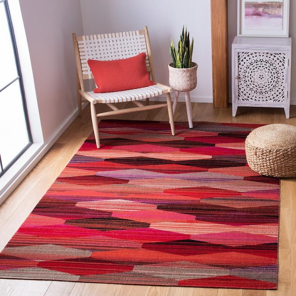Montage Red/Fuchsia 6 ft. x 9 ft. Lattice Striped Indoor/Outdoor Patio  Area Rug