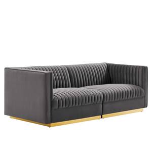 Sanguine 82 in. W Channel Tufted Performance Velvet Modular Sectional Sofa 2-Seated Loveseat In Gray