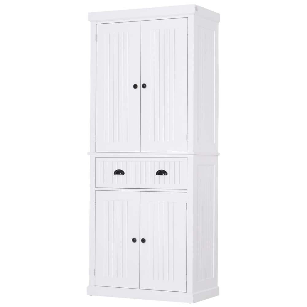 HOMCOM White Freestanding Kitchen Cabinet Pantry with 3-Adjustable ...