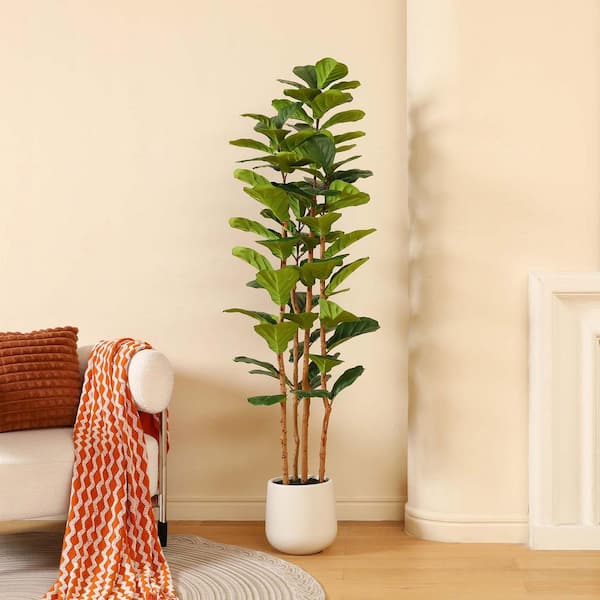 6 ft. Artificial Fiddle Leaf Fig Tree with Realistic Leaves and Natural Trunk, Silk Faux Potted Tree