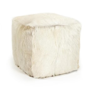 Tibetan White Goat Fur Pouf
