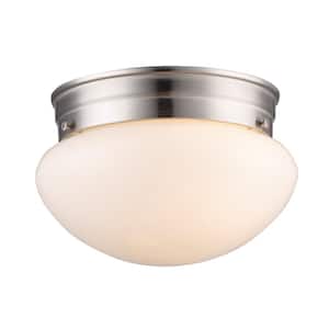 Dash 8 in. 1-Light Brushed Nickel Flush Mount Ceiling Light Fixture with Opal Glass