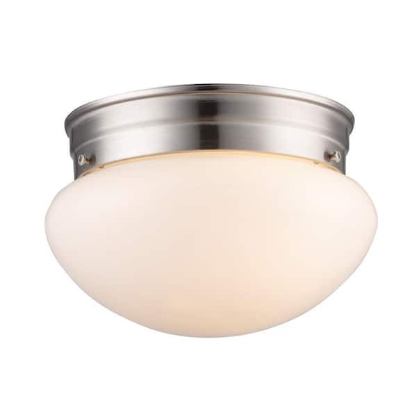 Bel Air Lighting Dash 8 in. 1-Light Brushed Nickel Flush Mount Ceiling Light Fixture with Opal Glass