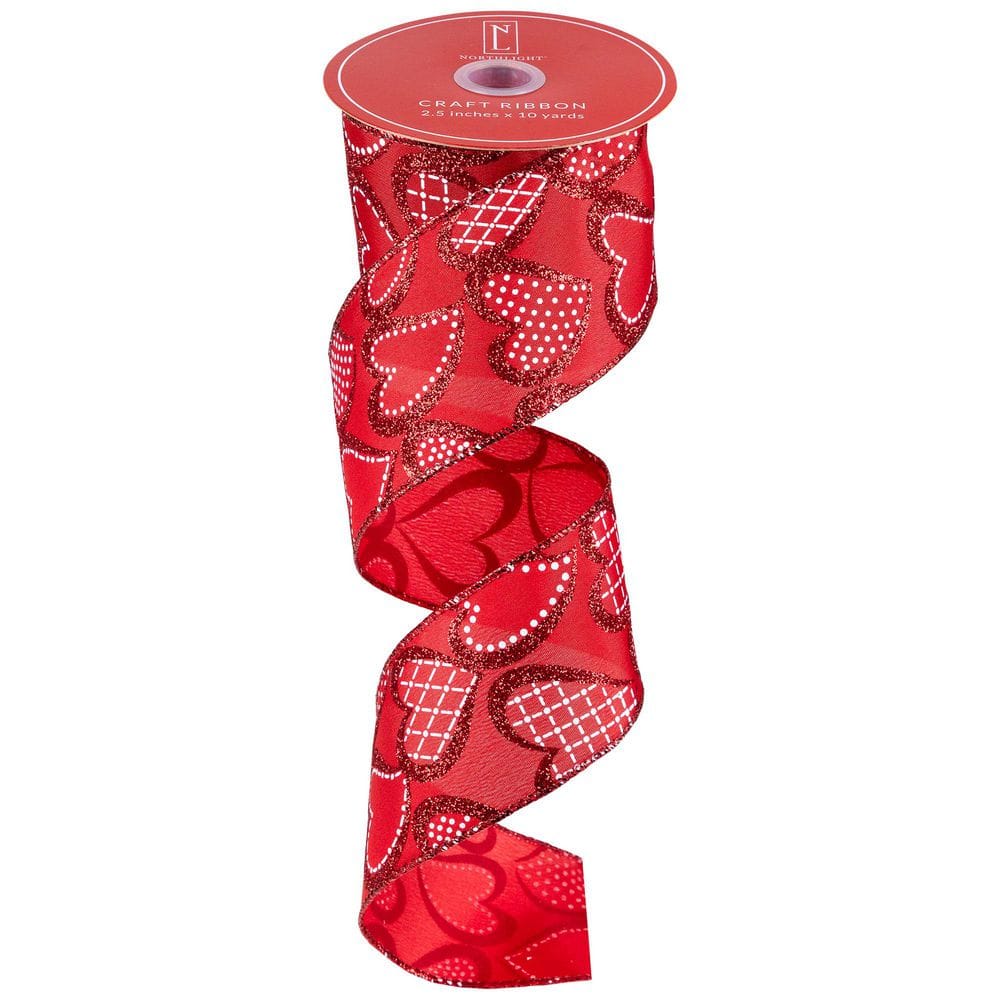 Hearts Valentine's Day Glittered Wired Craft Ribbon - 2.5 in. x 10 Yards - Red and White price history on PriceWatchPro