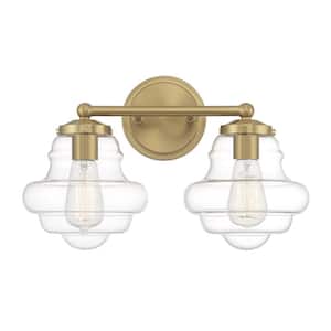 16.5 in. W x 10 in. H 2-Light Natural Brass Bathroom Vanity Light with Clear Glass Shades