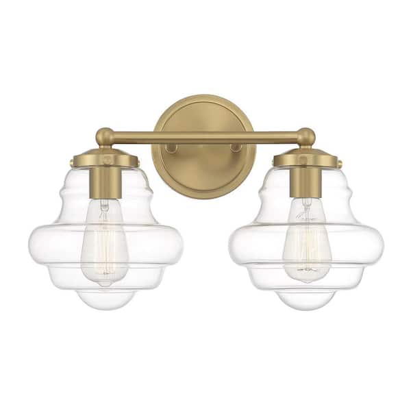 Savoy House 16.5 in. W x 10 in. H 2-Light Natural Brass Bathroom Vanity Light with Clear Glass Shades