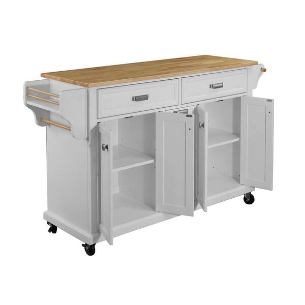 Xzkai White Wood 60.5 in. Kitchen Island with Towel Rack