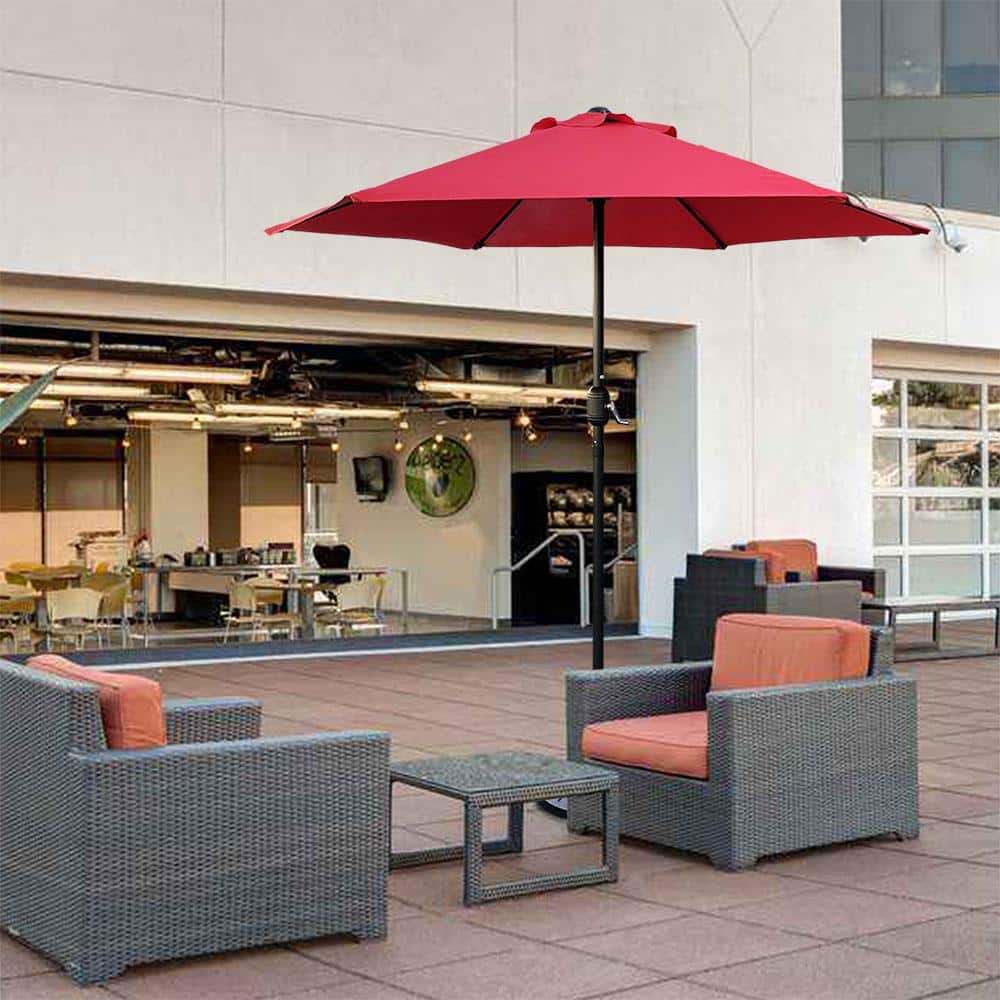 7.5 ft Red Round Market Patio Umbrella with Metal Pole