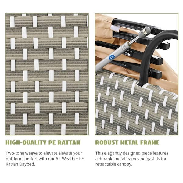 5-Piece Wicker Outdoor Round Sectional Set, Patio Rattan Daybed