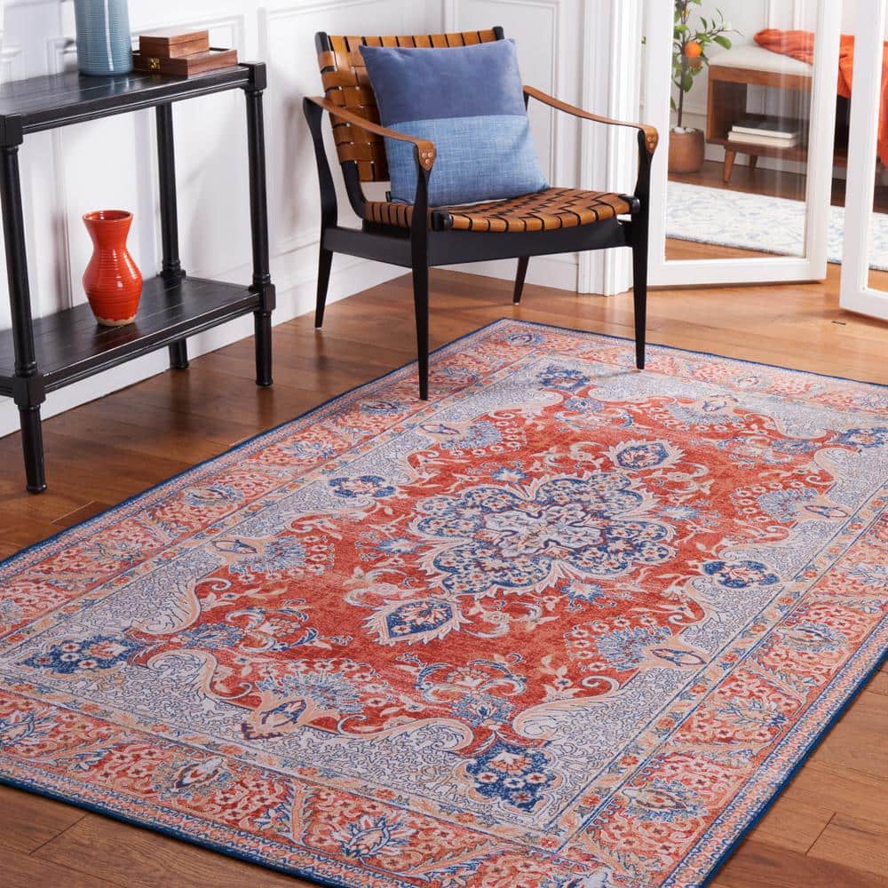 Tucson Contemporary 6' Square Blue Synthetic Washable Rug
