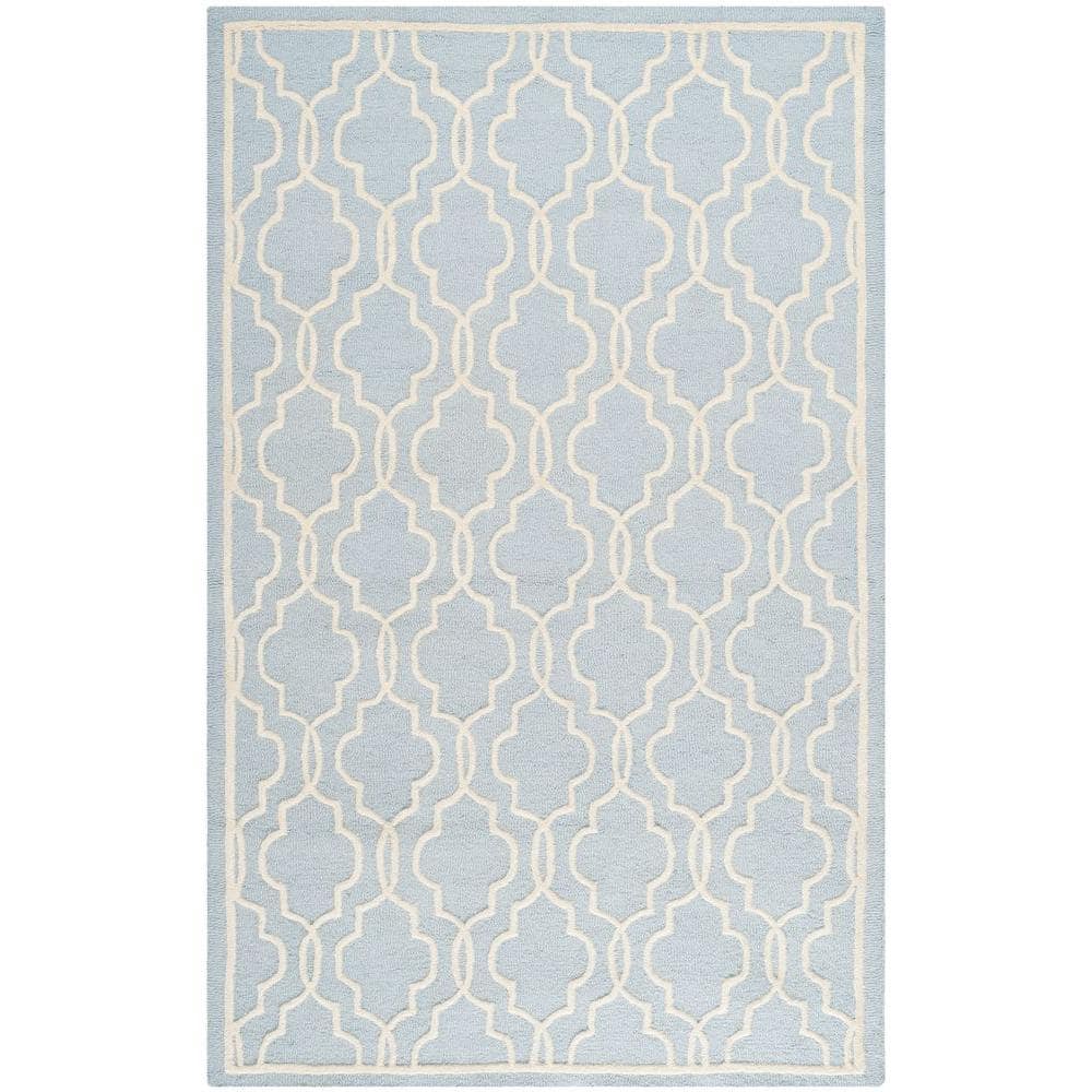 Ivory and Light Blue Hand-Tufted Wool Area Rug
