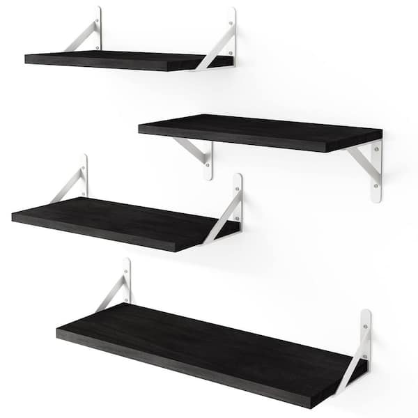 Anqtovp 16.5-in W x 6. 1in D x 4.3-in H in Black & White Bracket Assembled Floating Shelf, Wall Mounted Wood Shelves (Set of 4)