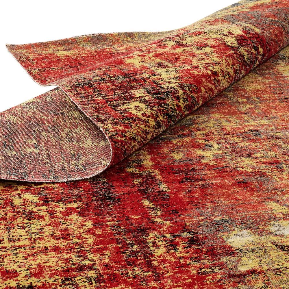 Red and Yellow Abstract Rectangular Viscose Area Rug