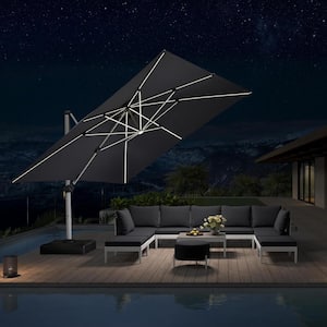 12 ft. Square Solar powered LED Patio Umbrella Outdoor Cantilever Umbrella Heavy Duty Sun Umbrella in Gray