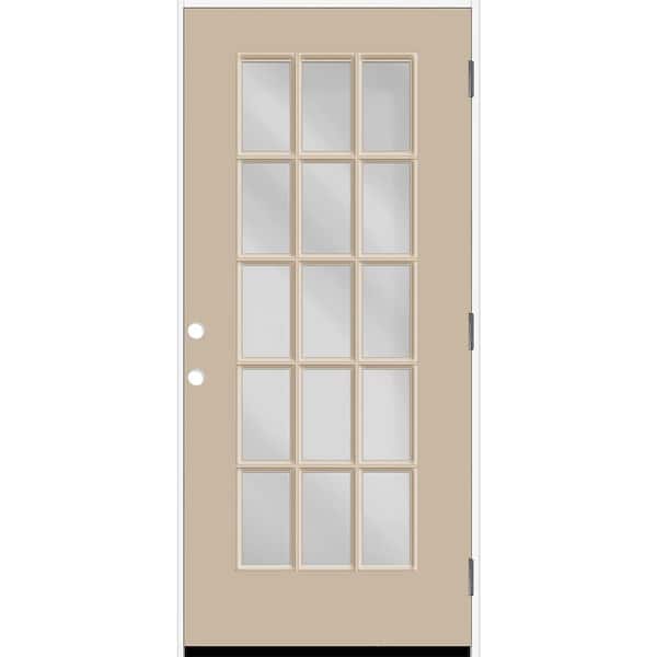 Reliant 36 in. x 80 in. FullLite 15L SDL Clear Glass LHOS Sandstone Finish Fiberglass Prehung Front Door w/4-9/16 Jamb