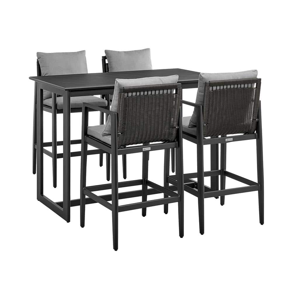 Grand Black Aluminum and Wicker 5-Piece Outdoor Bar Set