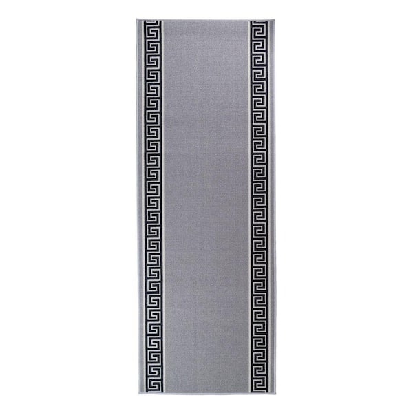 Custom Size Runner Rug Meander Greek Key Design Grey 22 in. W x 192 in. L Stair Runner 29.33 sq. ft.