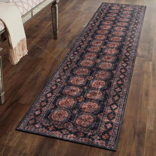 Transitional Moroccan Washable Non Slip Rust 2 ft. x 10 ft. Runner Rug
