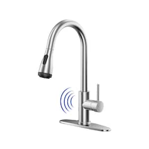 Single Handle Pull Down Sprayer Kitchen Faucet with 4 Mode Touchless, Dual Temp Handle in Brushed Nickel