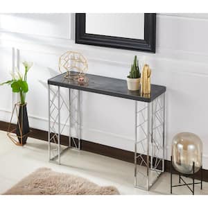 Raymond 40 in. Chrome/Black Rectangle Faux Marble Console Table