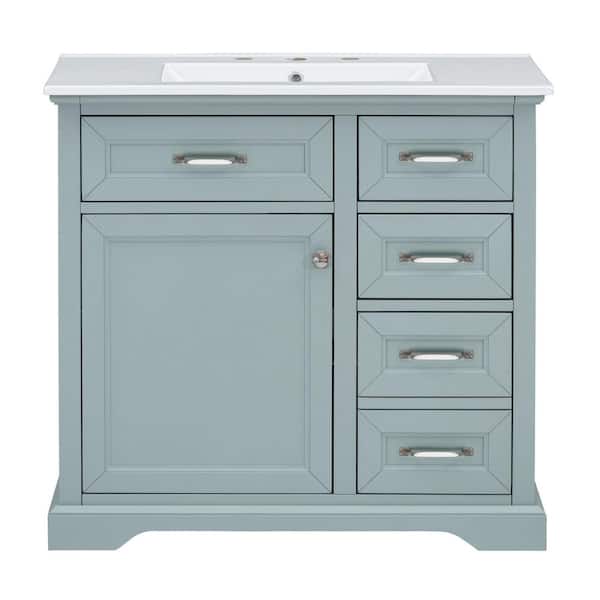 36 in. Freestanding Grey Bath Vanity with White Ceramic Top Unassembled