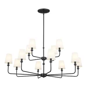 Pallas 42.75 in. 12-Light Black Traditional Shaded Tiered Chandelier for Dining Room