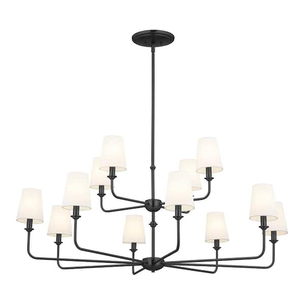KICHLER Pallas 42.75 in. 12-Light Black Traditional Shaded Tiered Chandelier for Dining Room