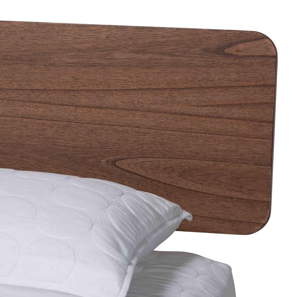 Alyssa Walnut Brown Wood Queen Platform Bed with Angled Headboard