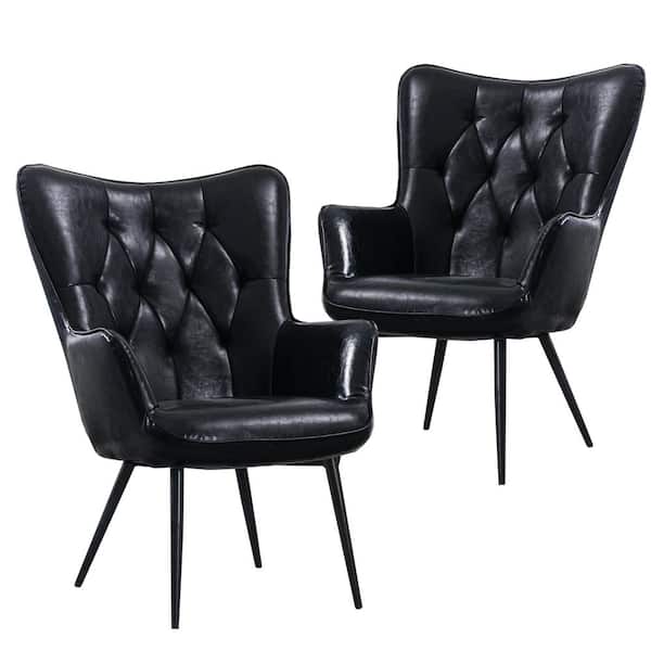 Bestier Black Leather Arm Chair with Soft Filling Accent Chair with Wing Back