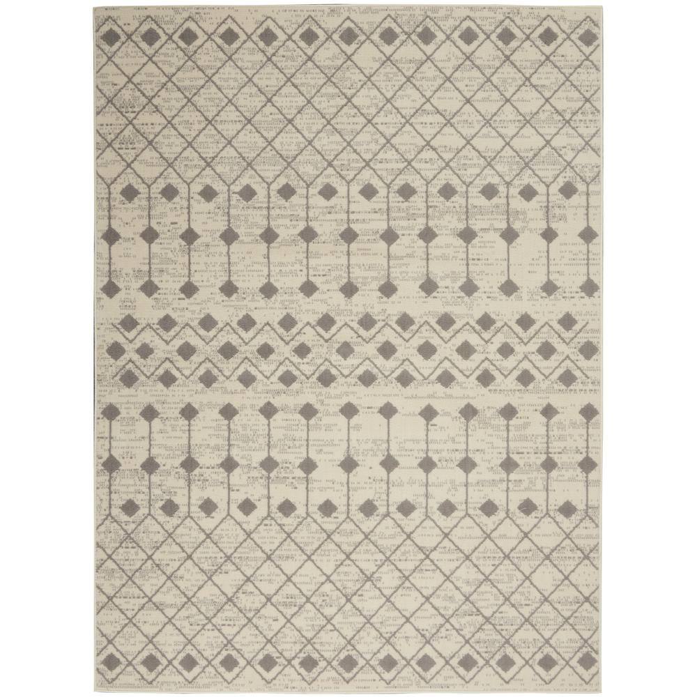 Ivory and Grey Moroccan Diamond 6' x 9' Synthetic Area Rug
