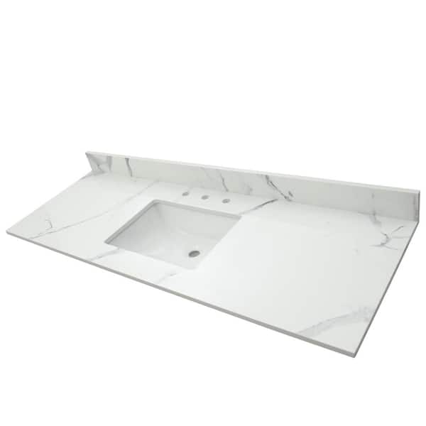 A&A Surfaces Calacatta Nowy 61 in. W x 22 in. D Engineered Marble Vanity Top in White with White Rectangle Single Sink