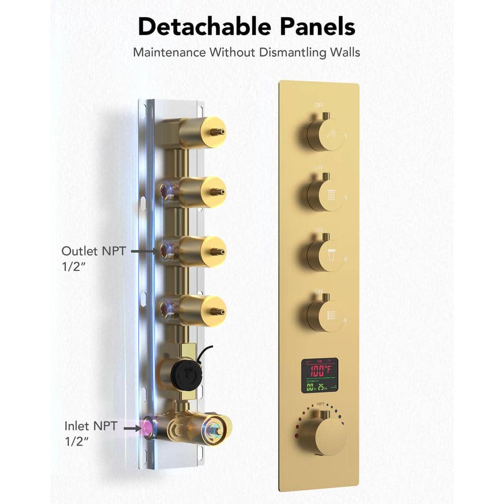 Large Brushed Gold LED Ceiling Mount Shower System
