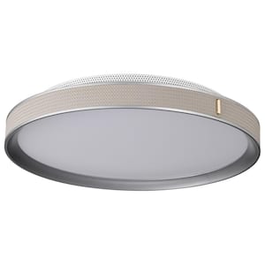 Bandon 19.5 in. 300-Watt Modern Gray Integrated LED Flush Mount with Off-White Faux Leather Wrap Shade