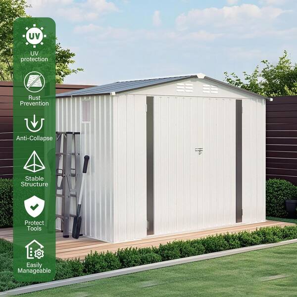 8 ft. W x 6 ft. D White Metal Outdoor Storage Shed with Side