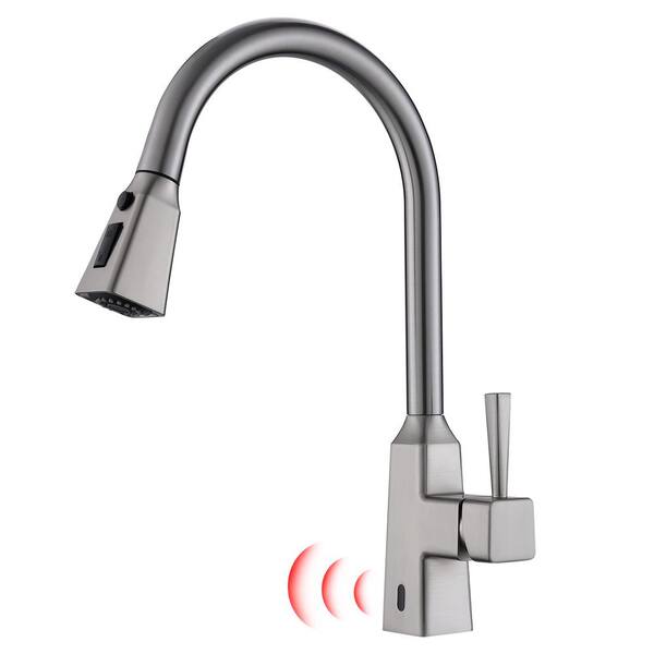 Unbranded Touchless Square Single Handle Pull Down Sprayer Kitchen Faucet with Multifuctional Sprayer in Brushed Nickel