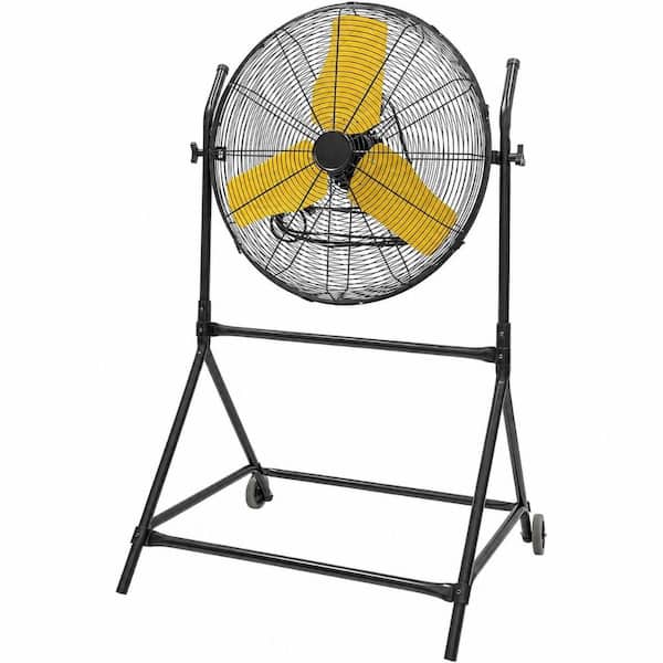 24 in. Yellow 7900 CFM Roll-About Tilt Pedestal Fan, Ball Bearing, 2/5 HP Motor, 180° Tilt, Wheels - UL Listed