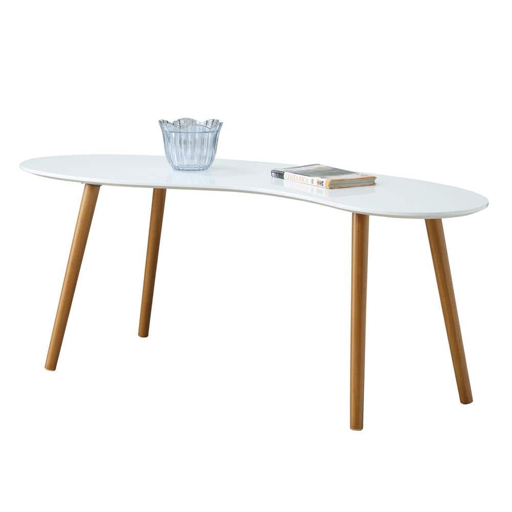 Mid-Century Modern Oslo Bean Shaped Coffee Table with Storage, White/Natural