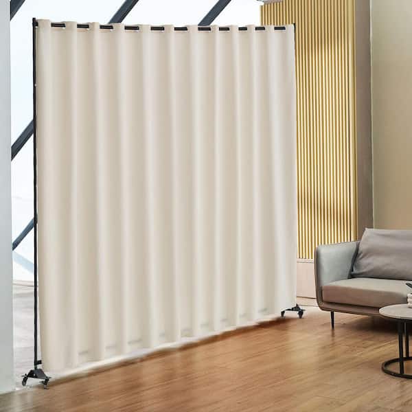 Room Divider, Portable, with Wheels Curtain Divider Stand, Freestanding Room Privacy Screen, Beige, Composite