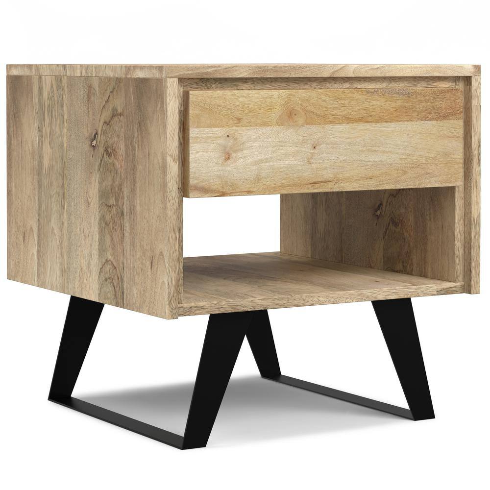 Natural Mango Wood and Metal End Table with Storage