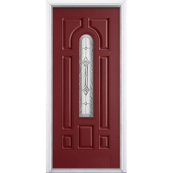 Masonite 36 in. x 80 in. Providence Red Bluff Center Arch Painted Smooth Fiberglass Prehung Front Door with Brickmould